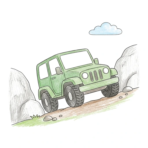 Offroad Vehicle coloring page: Jeep Rocky Pass, colored example