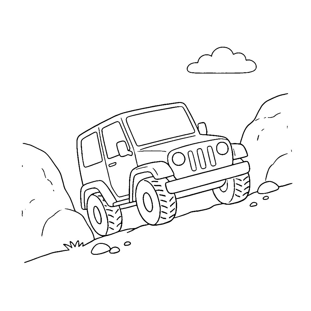 Offroad Vehicle coloring page: Jeep Rocky Pass, outline to print