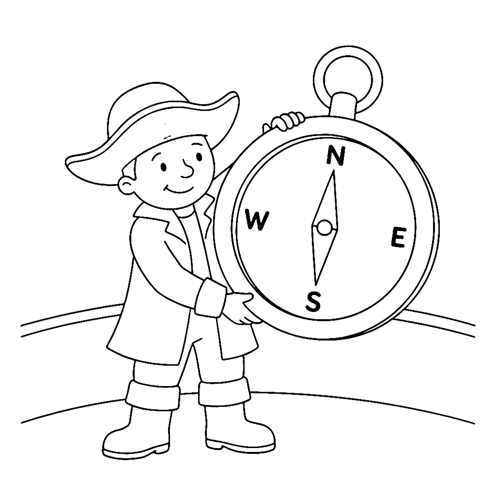 Pirate coloring page: Pirate Captain Compass, outline to print