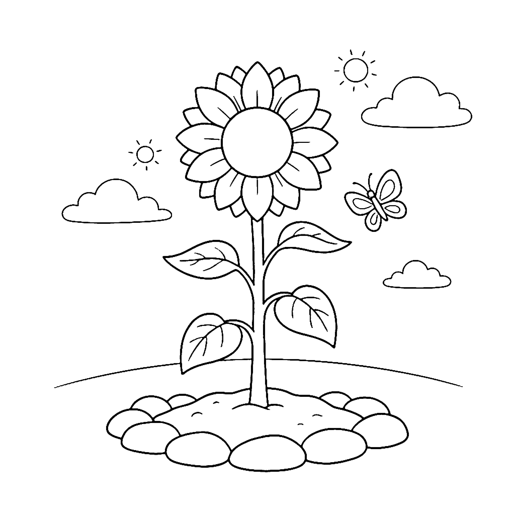 Sunflower Garden coloring page outline