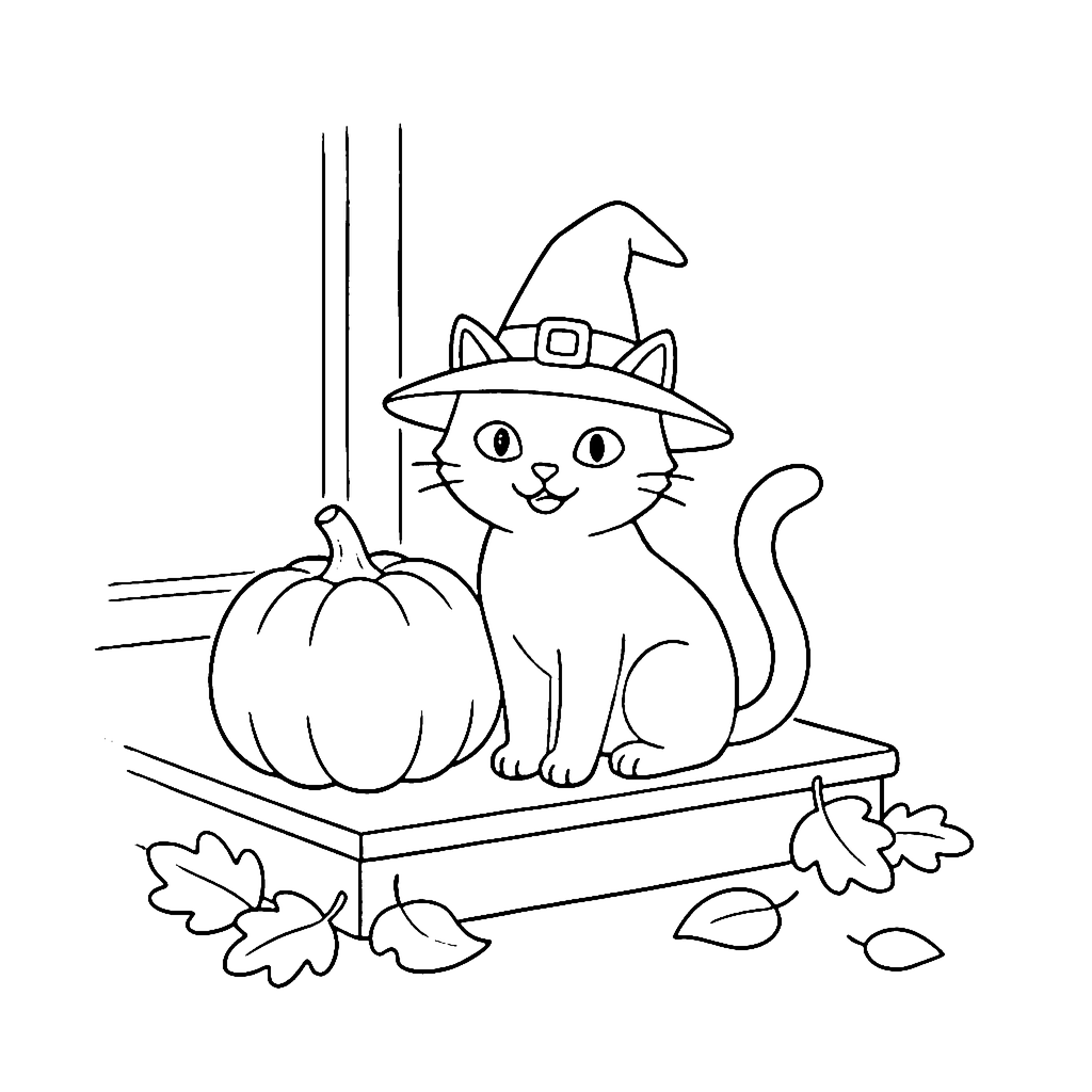 Cat Pumpkin Watch coloring page outline