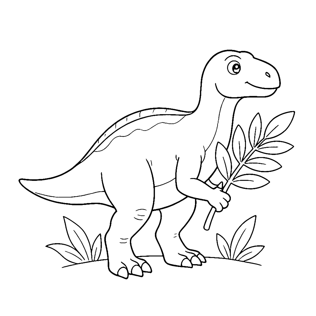Iguanodon coloring page: Iguanodon Leaf Hold, outline to print