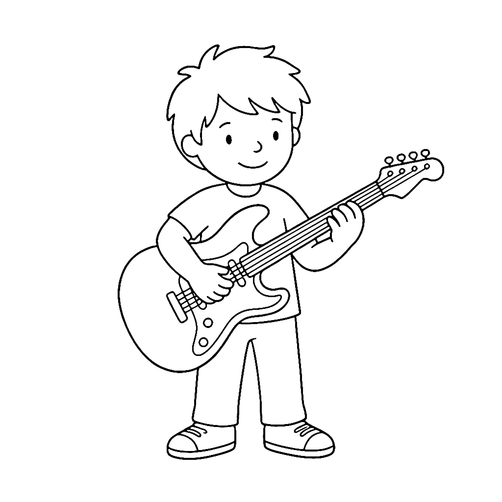 Guitar Player coloring page: Guitar Player Strum, outline to print