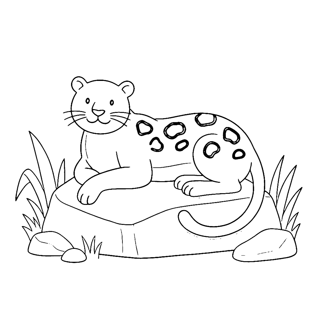 Leopard coloring page: Leopard Resting Rock, outline to print