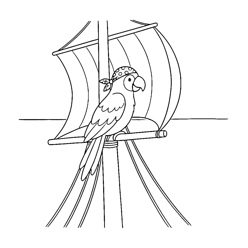 Pirate Parrot Mast coloring page outline