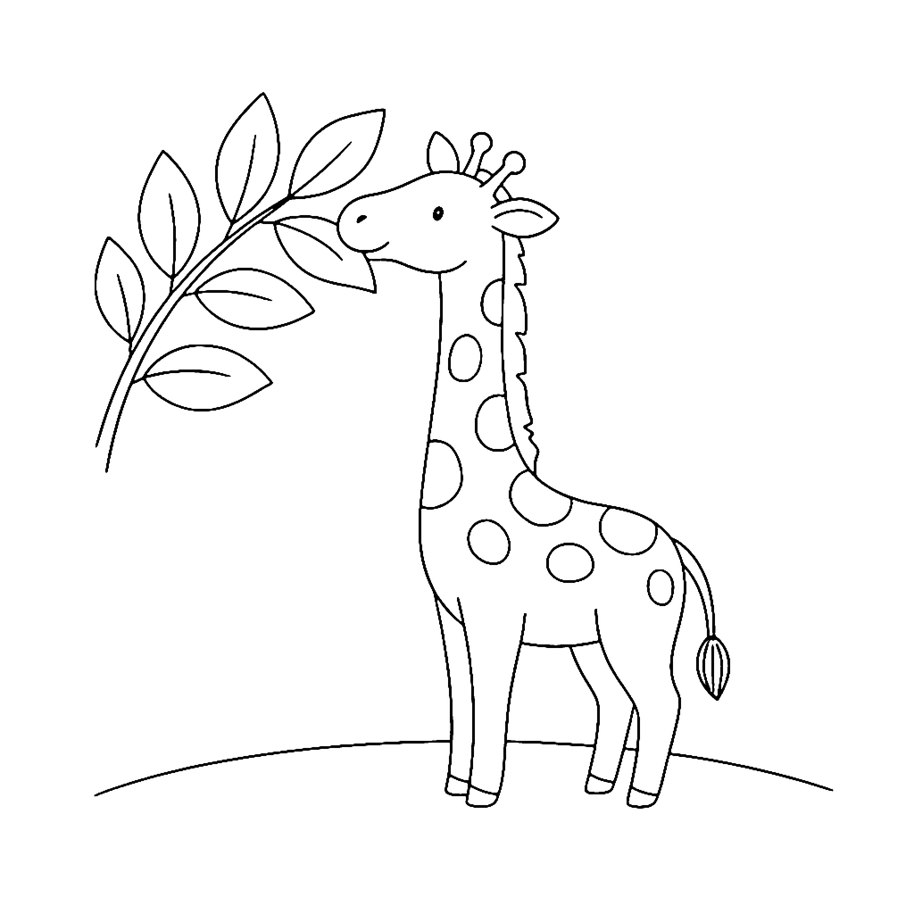Giraffe coloring page: Giraffe Leaf Reach, outline to print