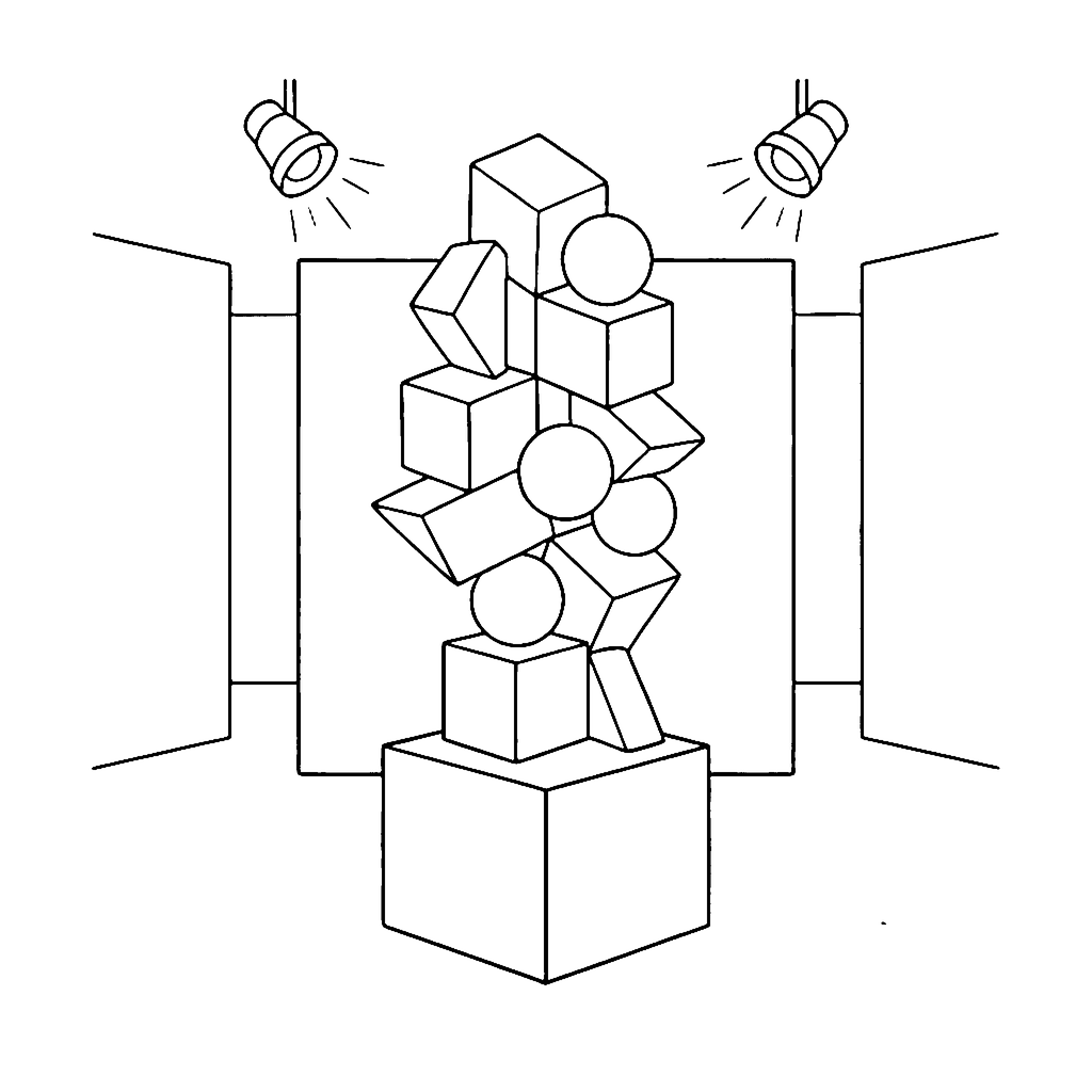 Geometric Sculpture Hall coloring page outline