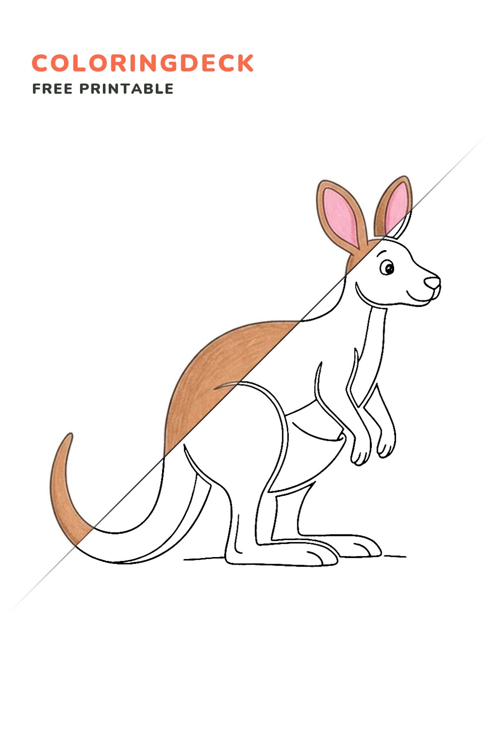 Kangaroo Standing Tall coloring page, free printable: half colored, half outline