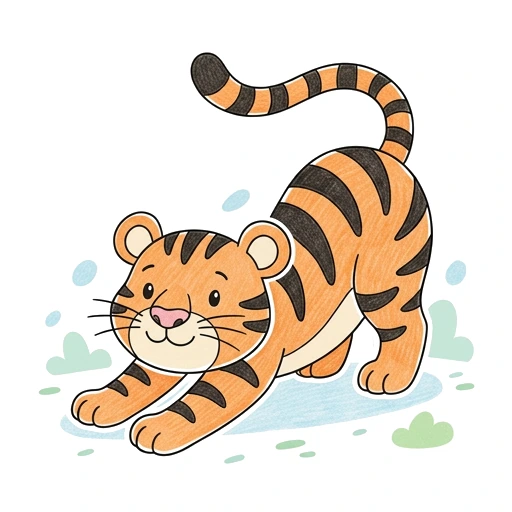 Tiger coloring page: Tiger Stretching Tall, colored example