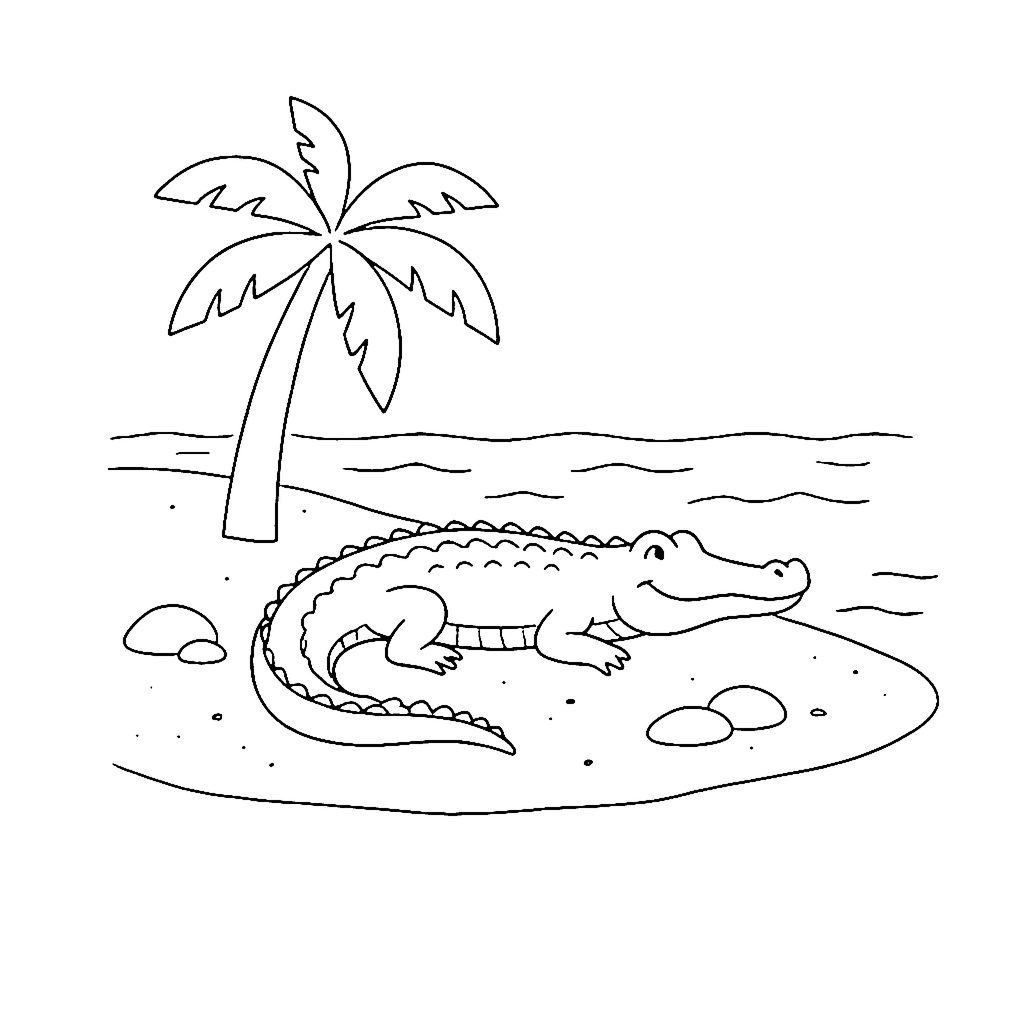 Crocodile Sandbar Rest coloring page outline