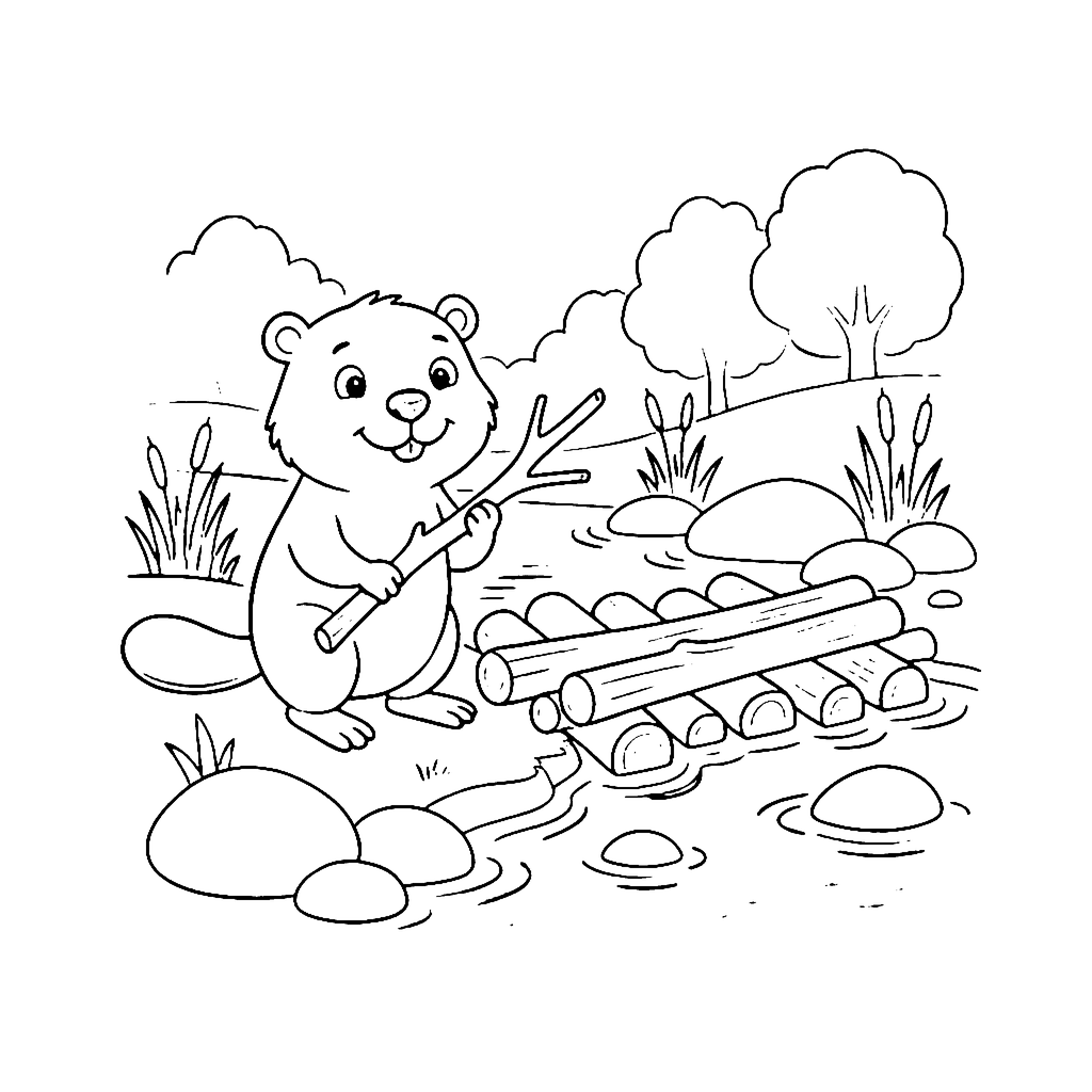 Beaver Dam Builder coloring page outline
