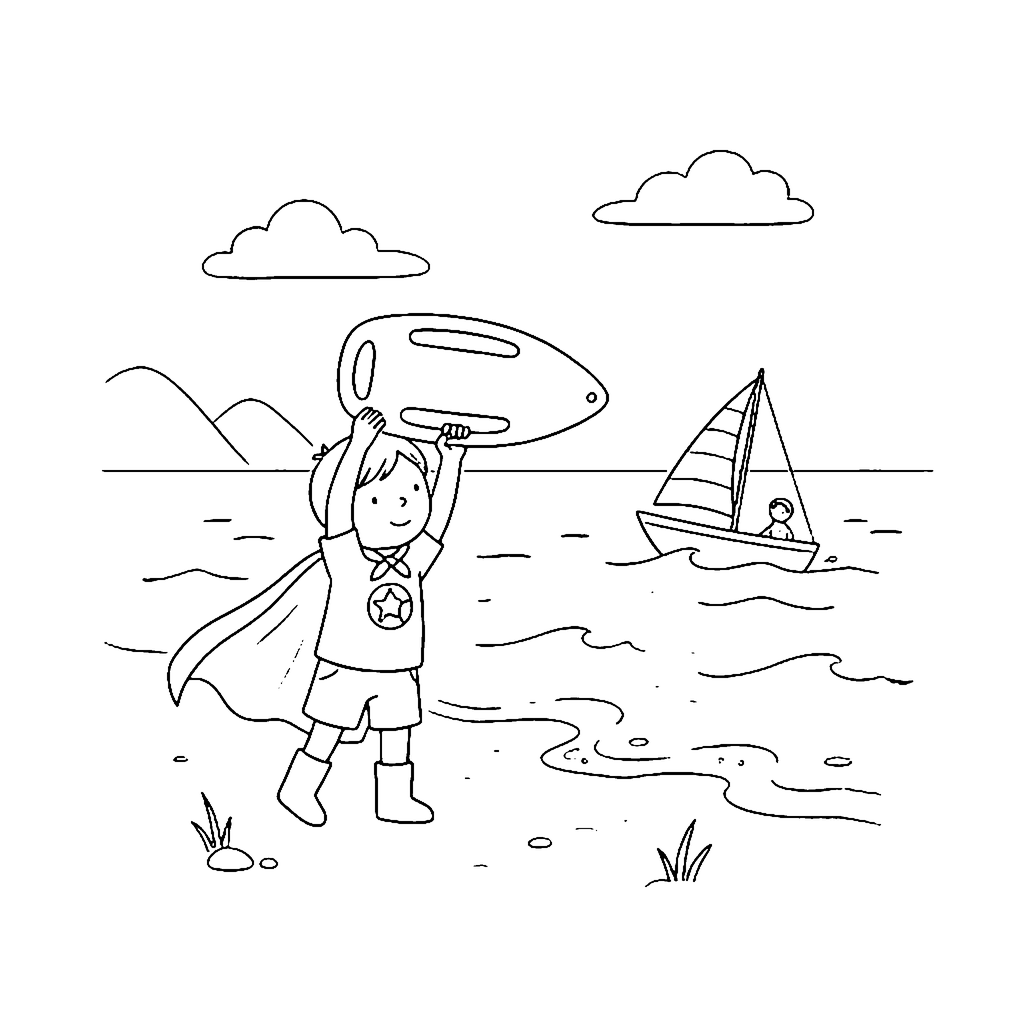 Superhero Lifeguard coloring page outline