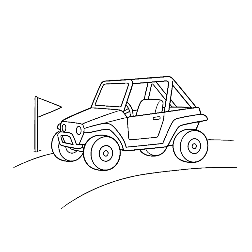Buggy coloring page: Buggy Beside Flag, outline to print
