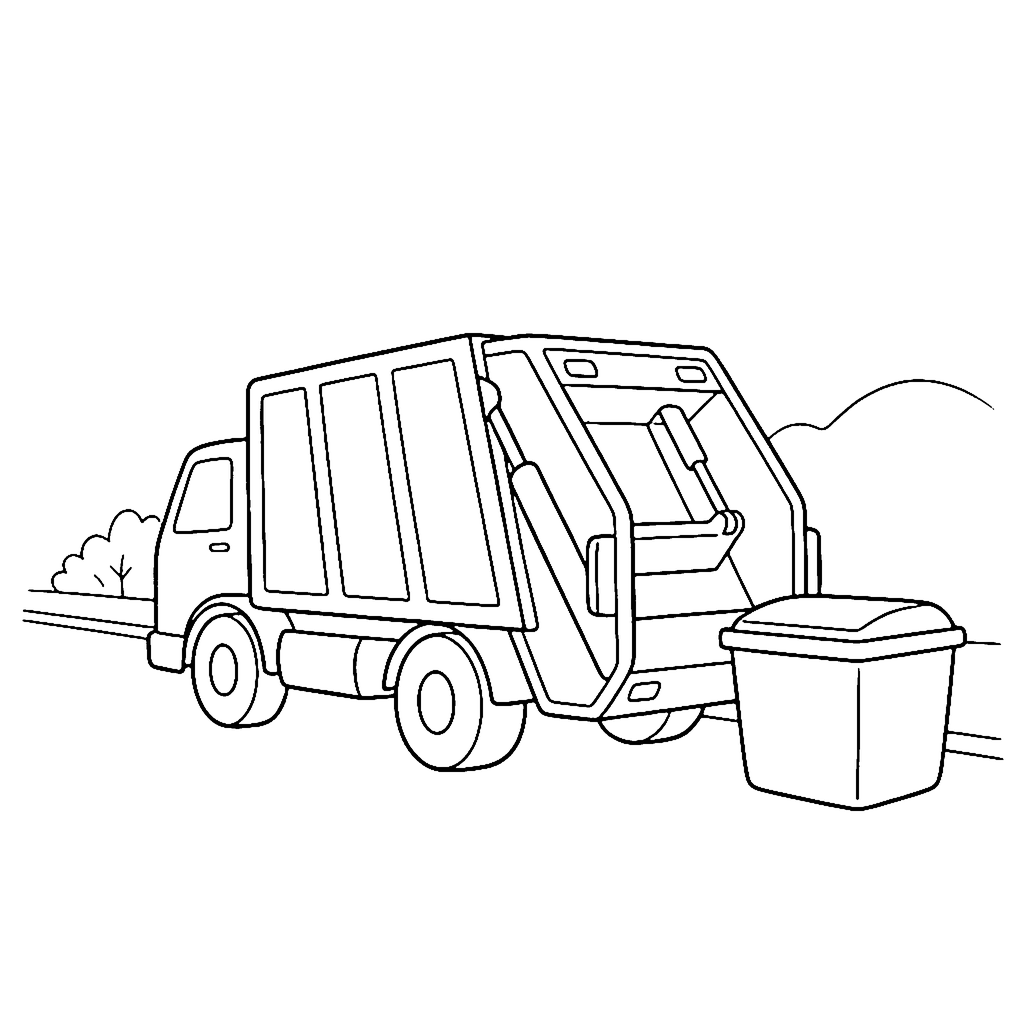 Garbage Truck coloring page: Garbage Truck Stop, outline to print
