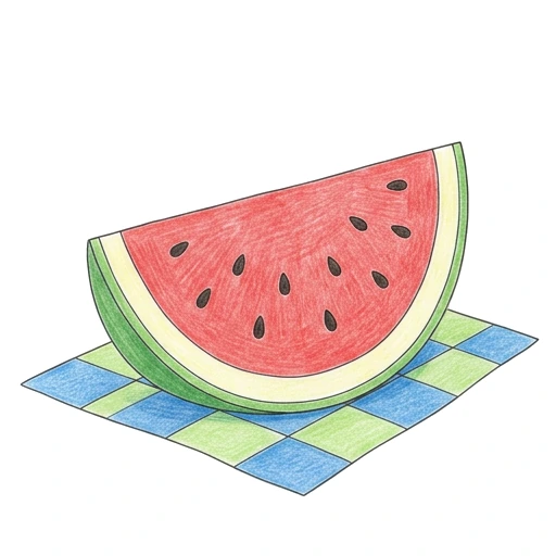 Watermelon Slice coloring page: Watermelon Picnic Slice, colored example