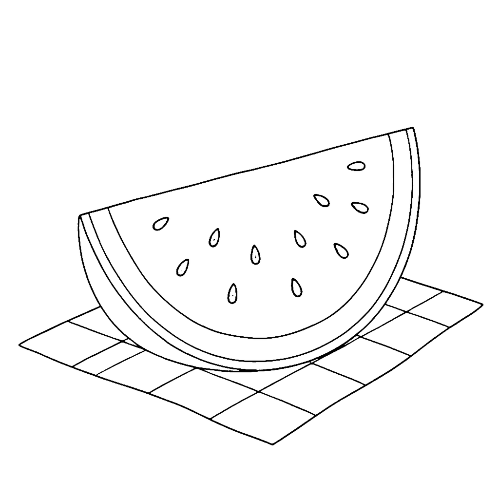 Watermelon Slice coloring page: Watermelon Picnic Slice, outline to print