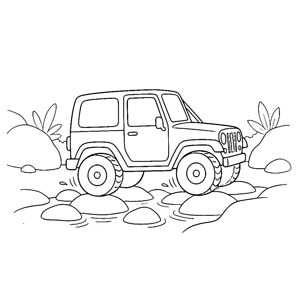 Offroad Vehicle coloring page: Jeep Creek Crossing, outline to print
