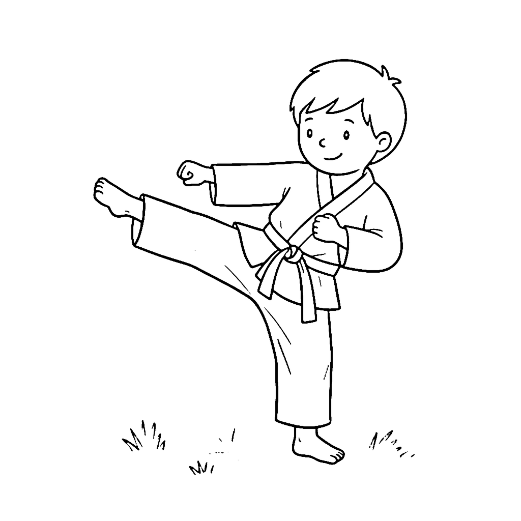 Karate coloring page: Karate Front Kick, outline to print
