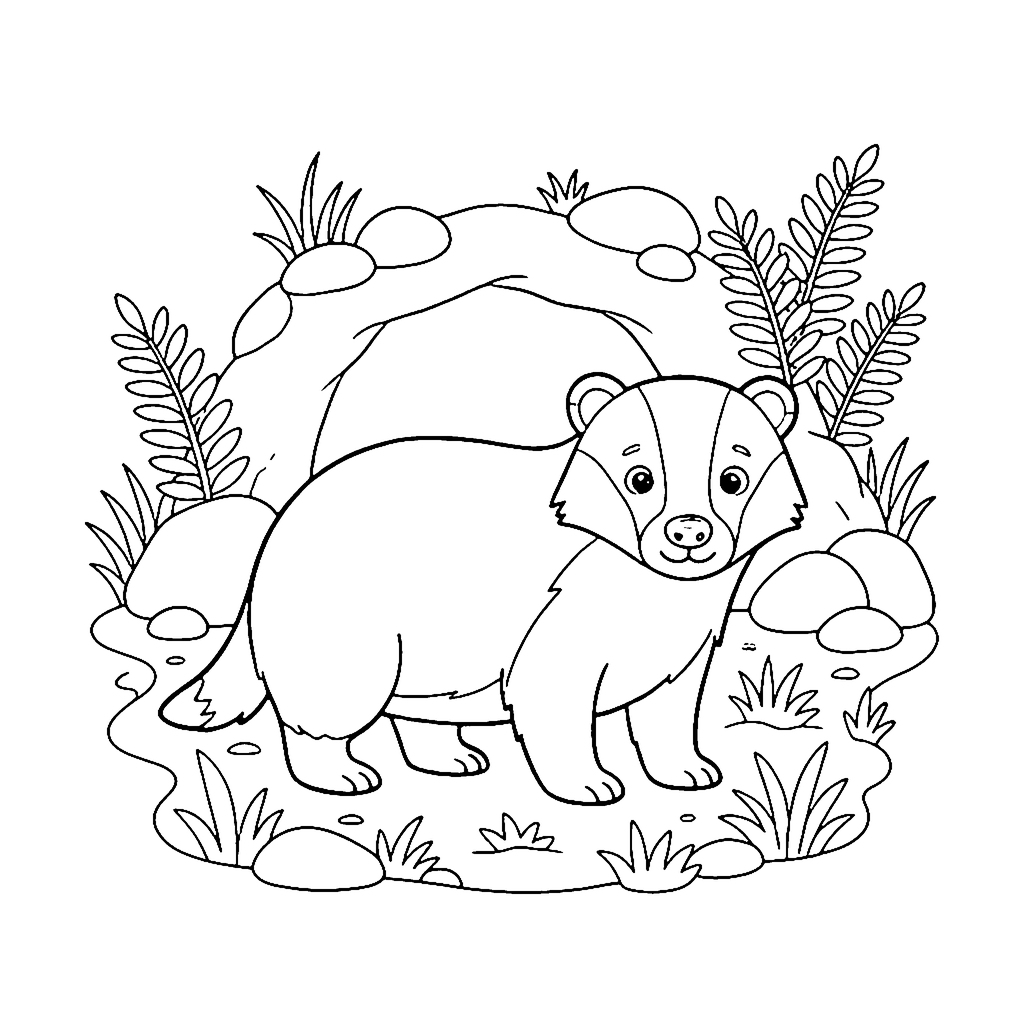 Badger Burrow Visit coloring page outline