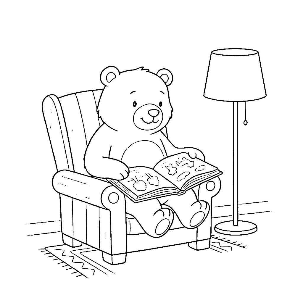 Bear Storybook Chair coloring page outline