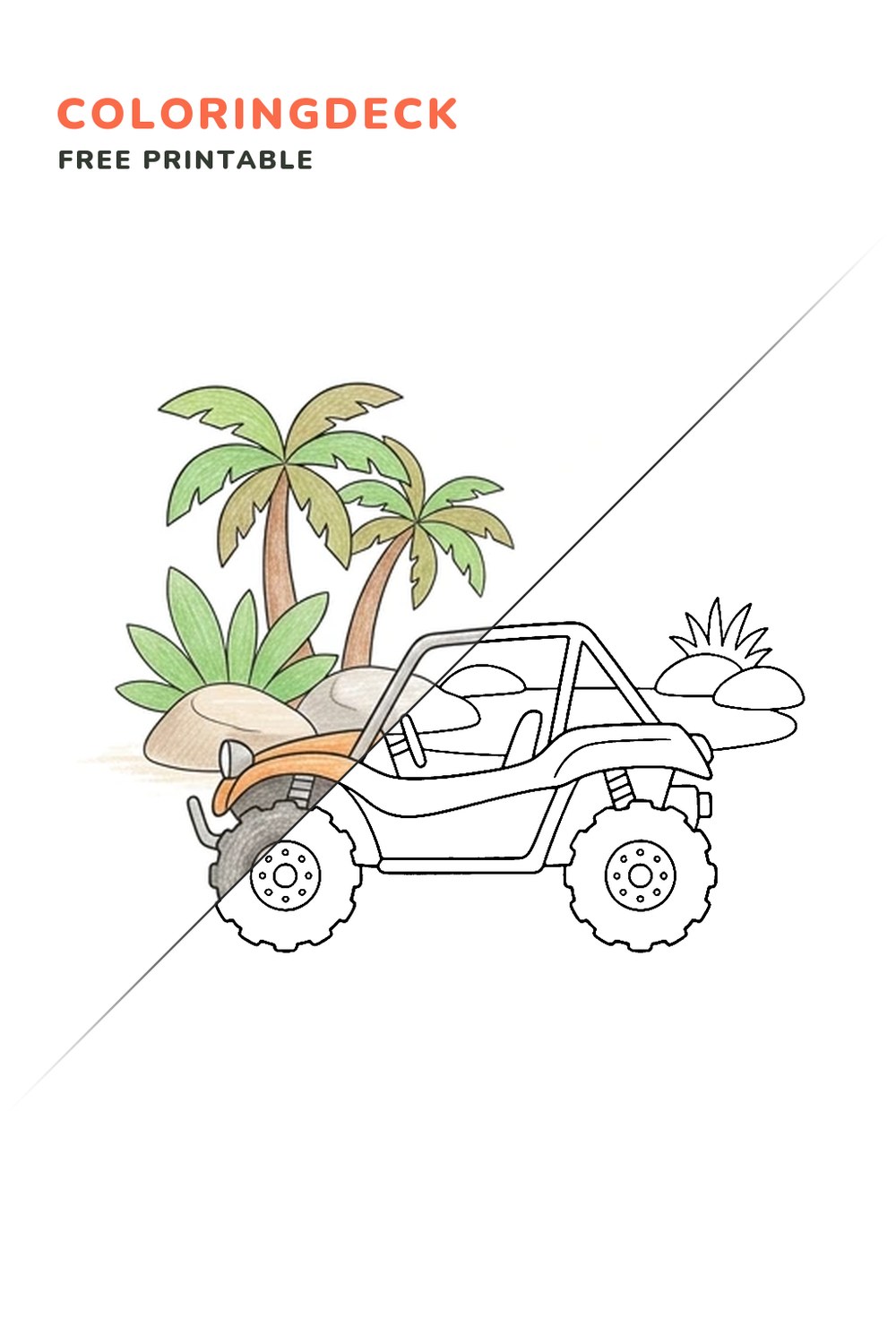 Oasis Buggy Stop coloring page, free printable: half colored, half outline