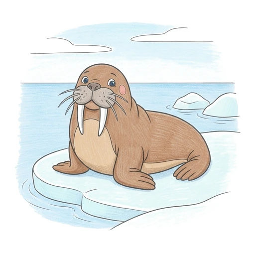 Walrus coloring page: Walrus Ice Rest, colored example