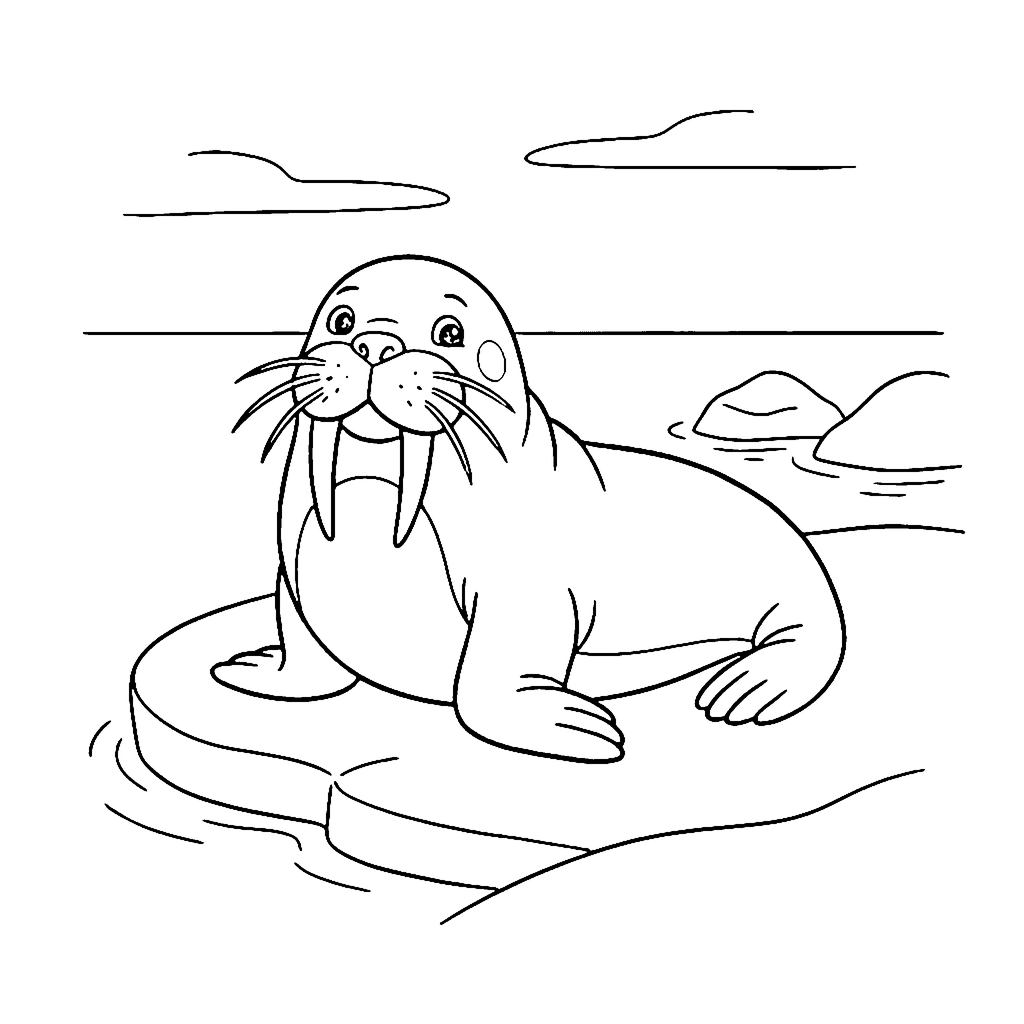Walrus coloring page: Walrus Ice Rest, outline to print