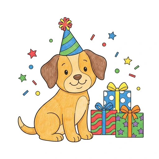Birthday Puppy, colored example