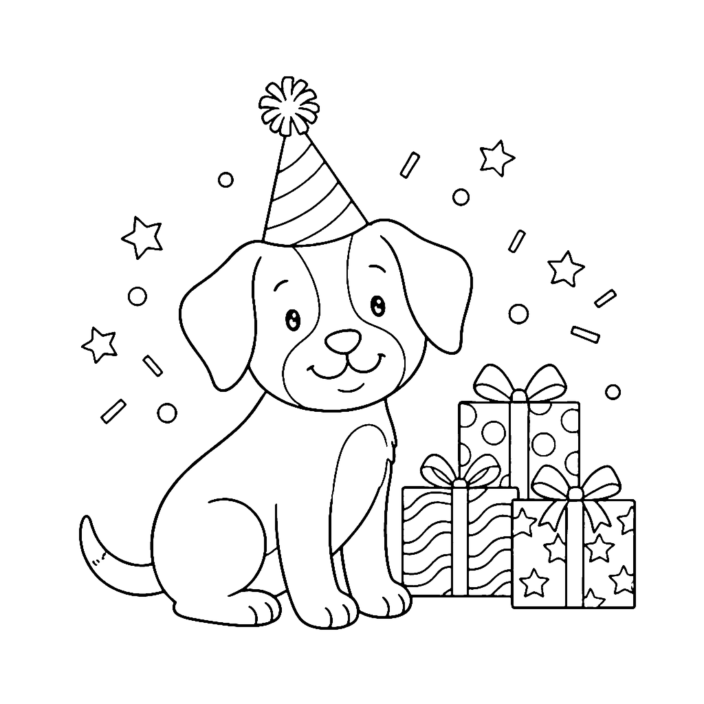 Birthday Puppy coloring page outline