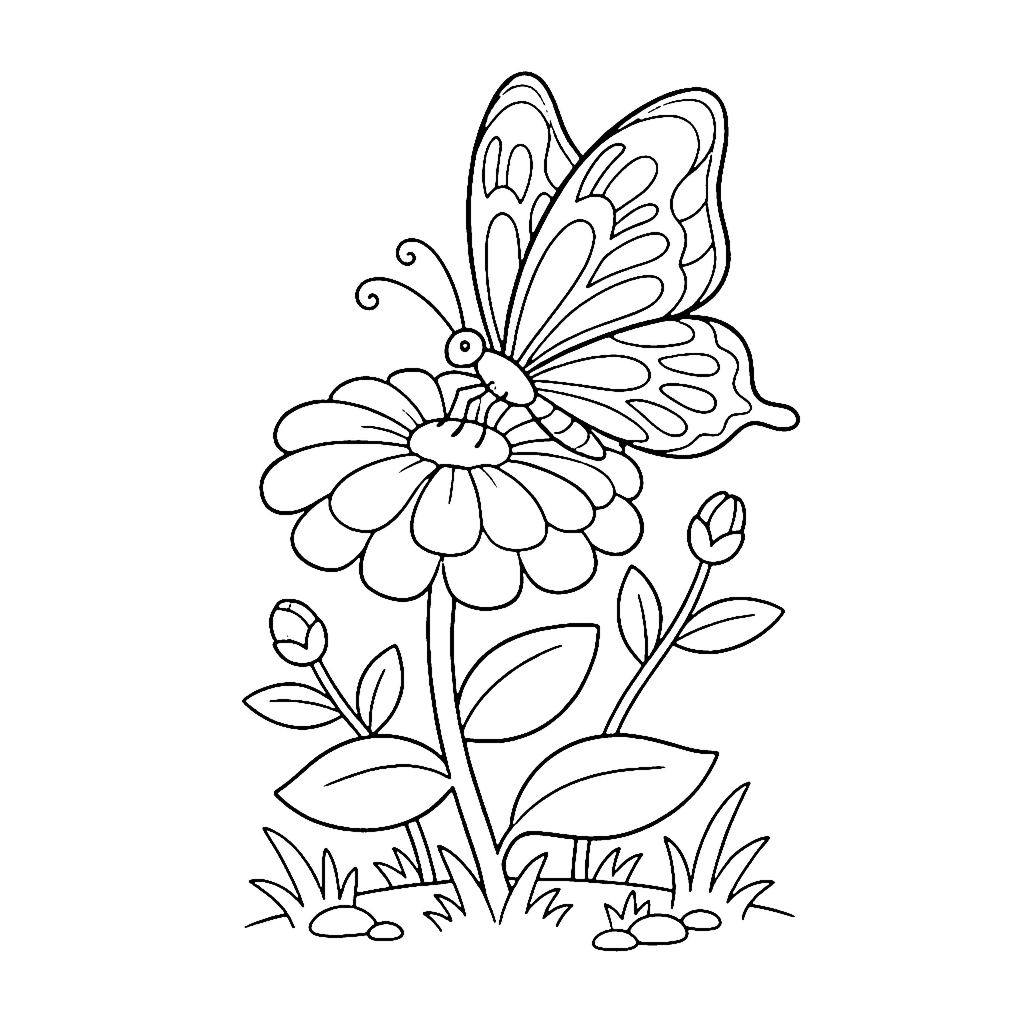 Butterfly coloring page: Butterfly Zinnia Rest, outline to print