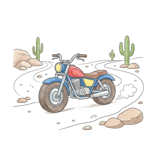 Motorcycle Desert Trail, colored example