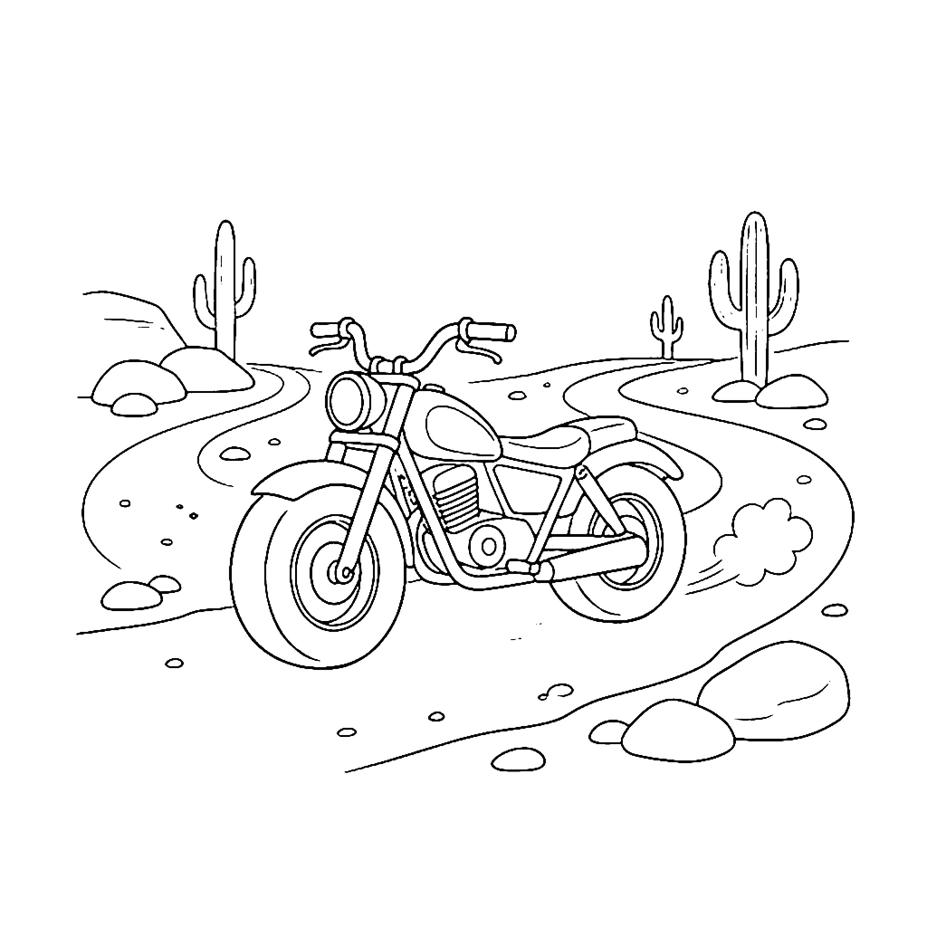 Motorcycle Desert Trail coloring page outline
