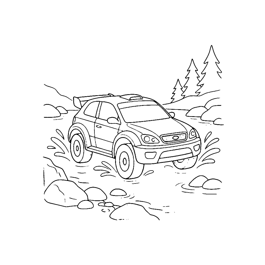 Rally Stream Crossing coloring page outline