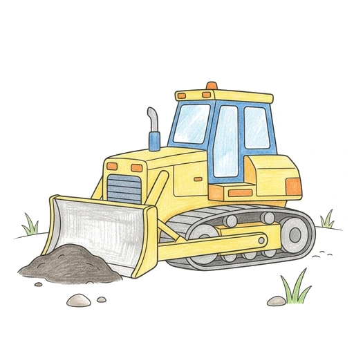 Bulldozer coloring page: Simple Bulldozer Push, colored example