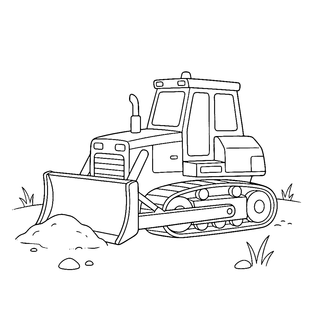 Bulldozer coloring page: Simple Bulldozer Push, outline to print