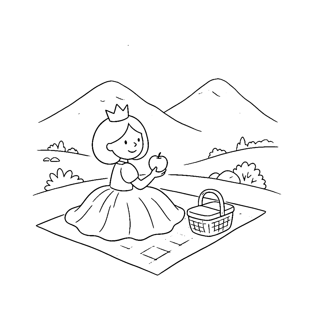 Princess Mountain Picnic coloring page outline