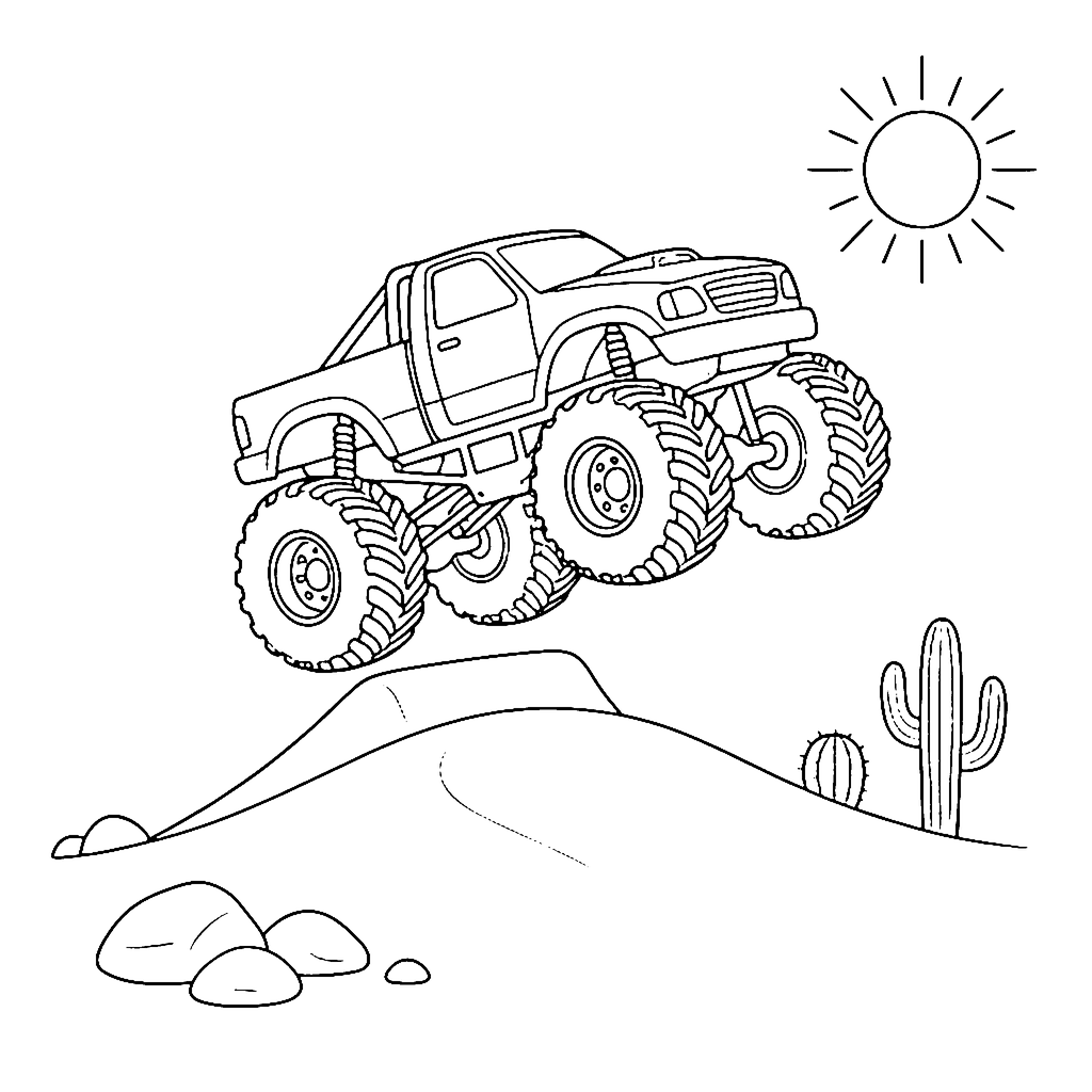 Monster Truck Dune Jump coloring page outline
