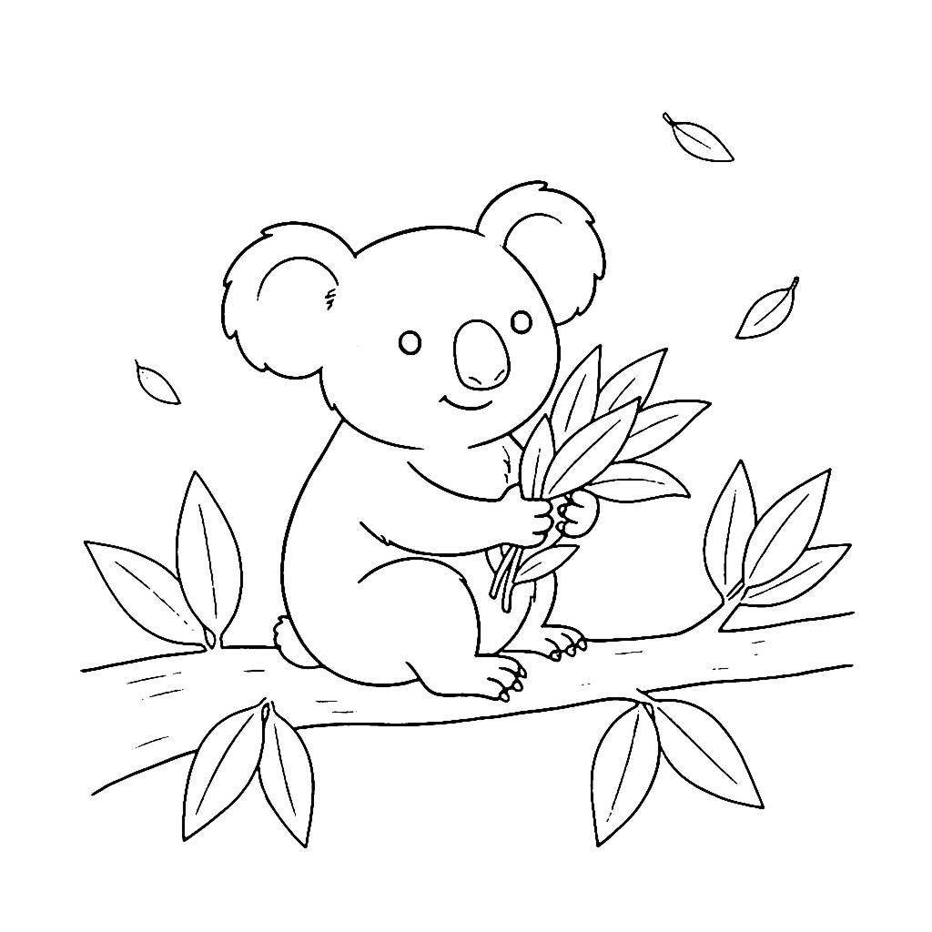 Koala Eucalyptus Snack coloring page outline