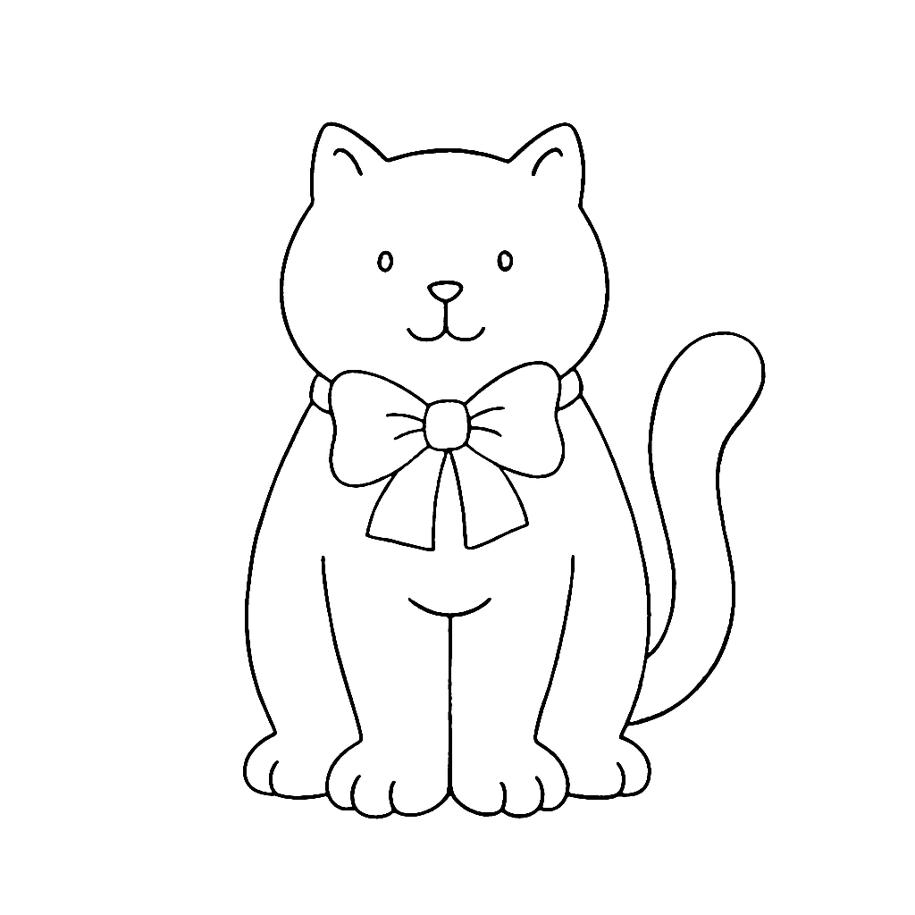 Cat coloring page: Cat With Bow, outline to print