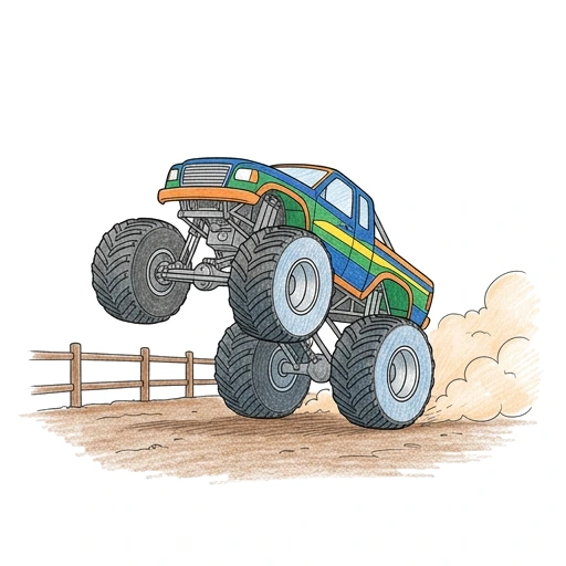 Monster Truck Wheelie, colored example