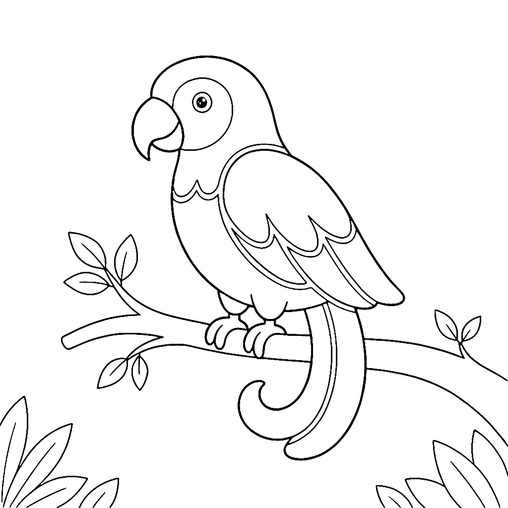 Parrot coloring page: Parrot On Branch, outline to print