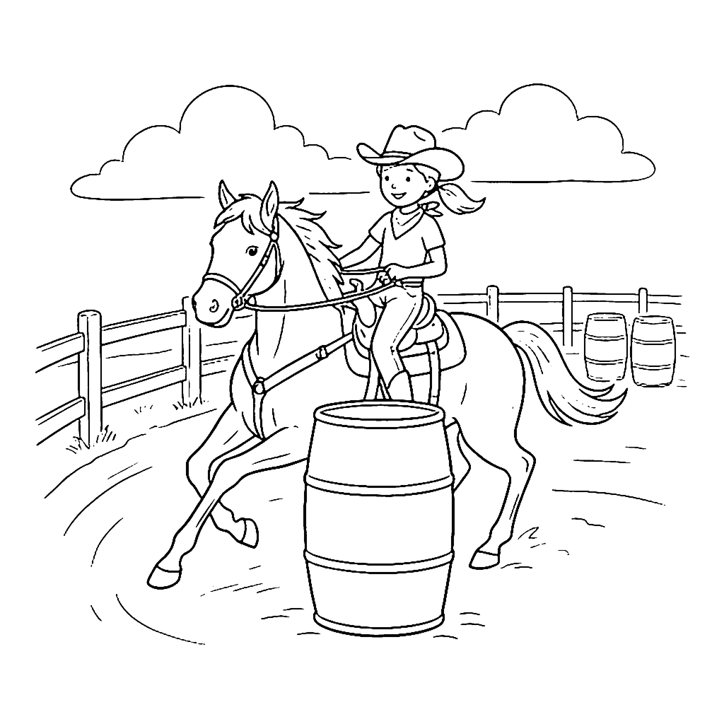 Barrel Racing Turn coloring page outline