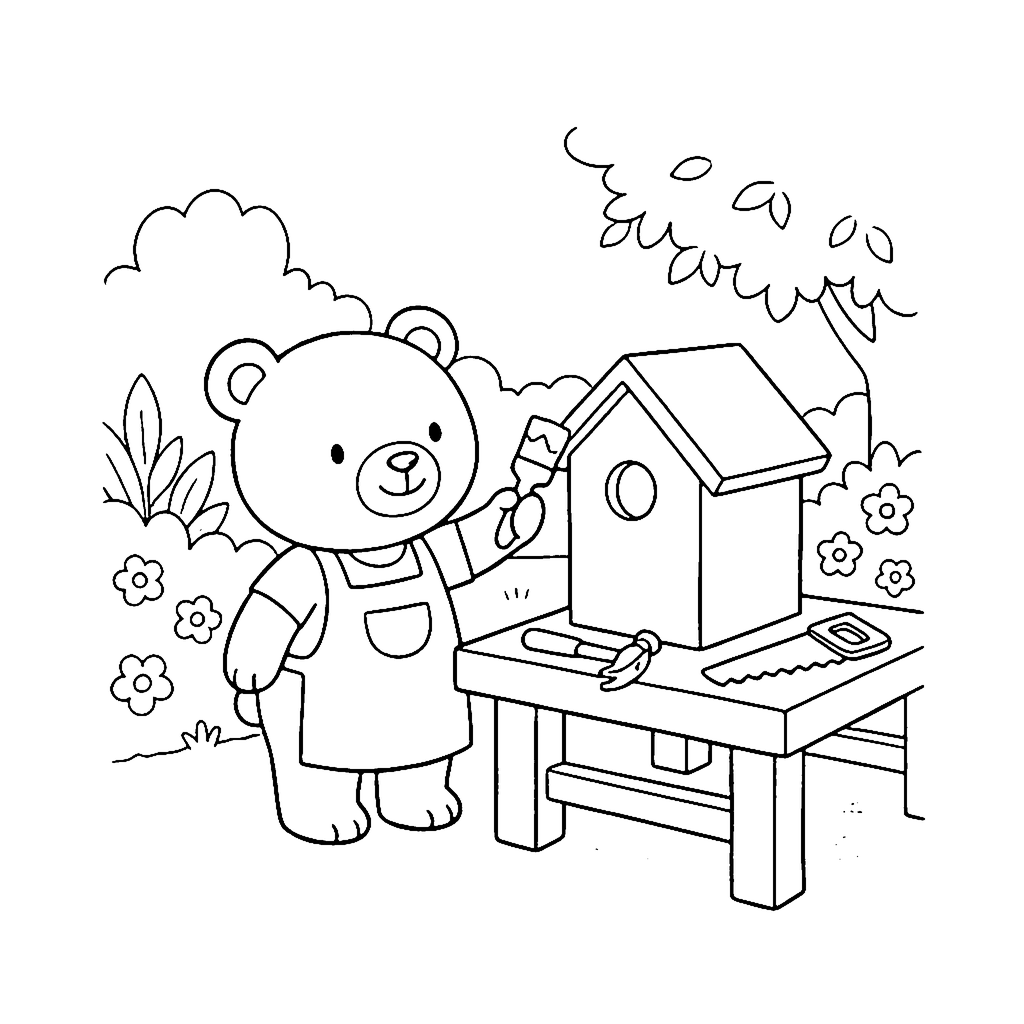Bear Birdhouse Builder coloring page outline