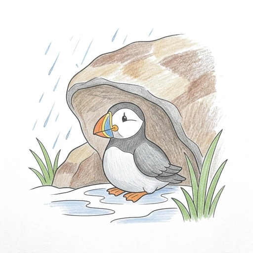 Puffin coloring page: Puffin Rain Shelter, colored example
