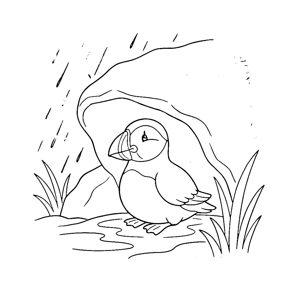 Puffin coloring page: Puffin Rain Shelter, outline to print
