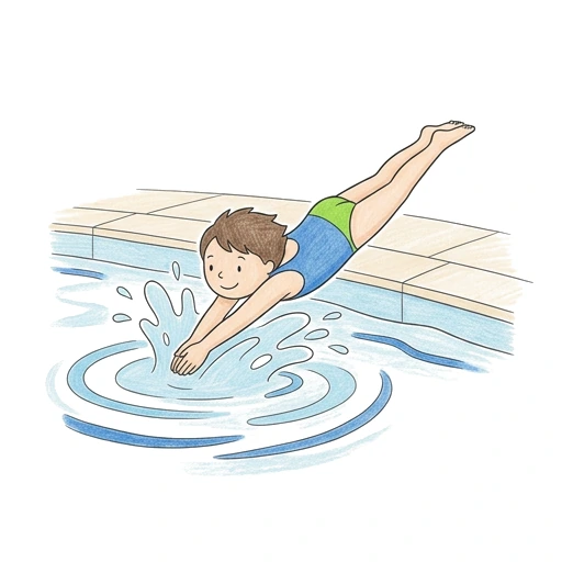 Diver coloring page: Poolside Diver, colored example