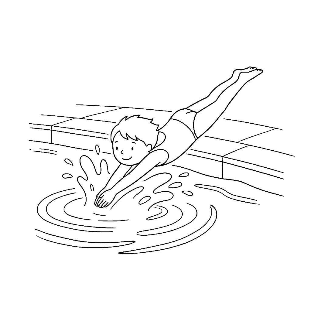 Diver coloring page: Poolside Diver, outline to print
