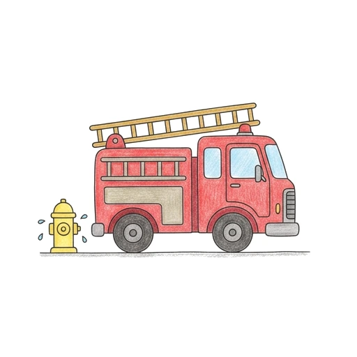 Fire Truck coloring page: Fire Truck At Hydrant, colored example