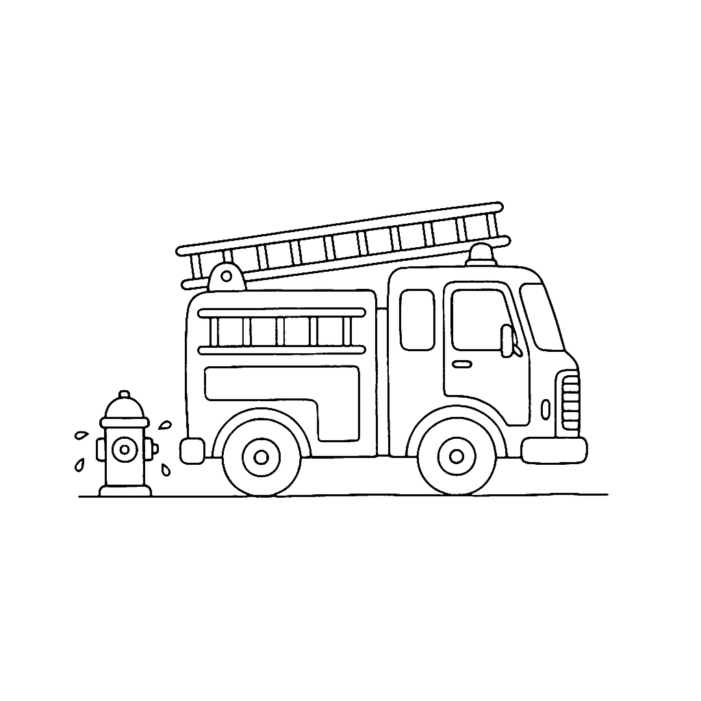 Fire Truck coloring page: Fire Truck At Hydrant, outline to print