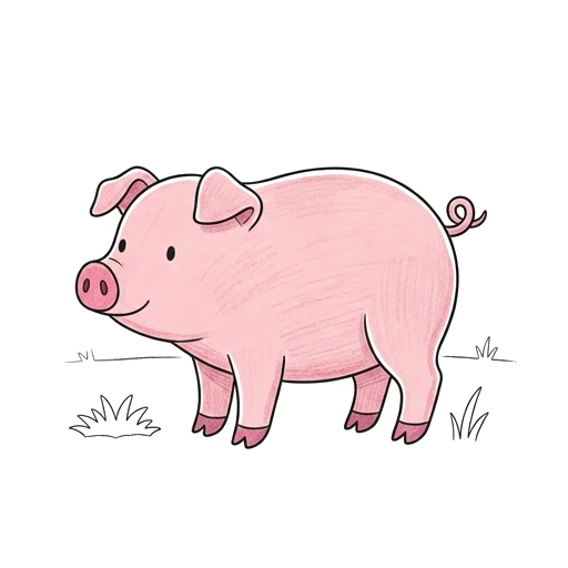 Pig coloring page: Simple Farm Pig, colored example